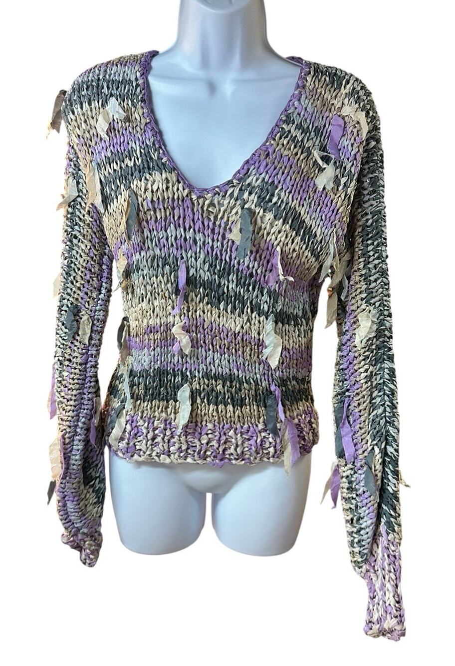 Vintage Nannell Multicolor Knit Sweater with Fringe Details Y2K Size M *Read*